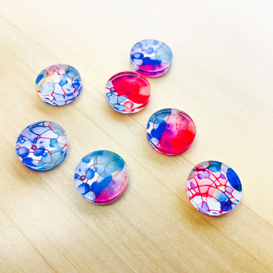 Clear Acrylic - 1.5cm Circle - Studs - Watercolour - 51