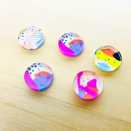 Clear Acrylic - 1.5cm Circle - Studs - Abstract Art - 05