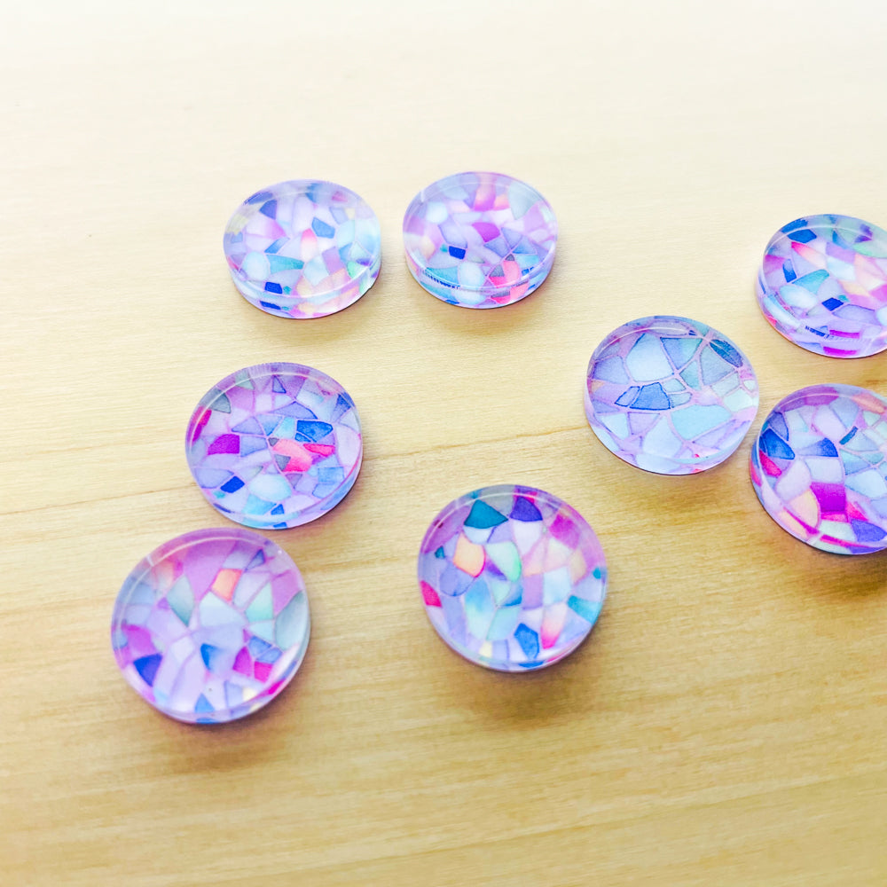 1.5cm Circle - Studs - Clear Acrylic - Watercolour - 76