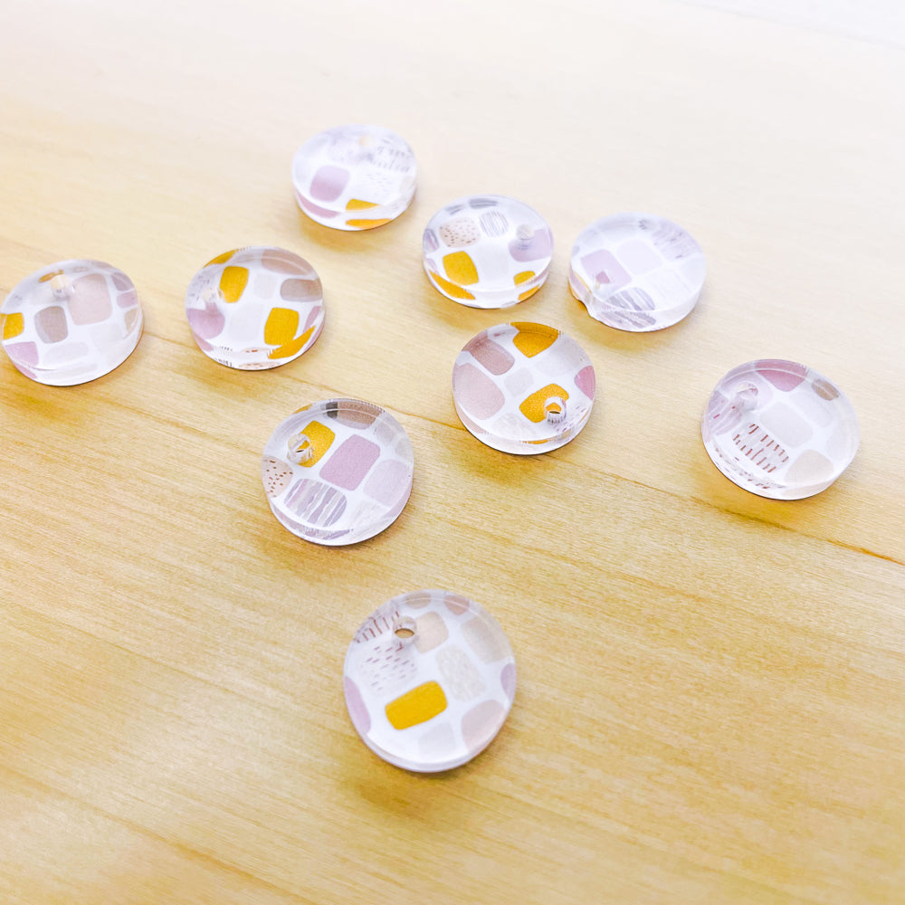 1.5cm Circle - 1 hole - Clear Acrylic - Boho - 07
