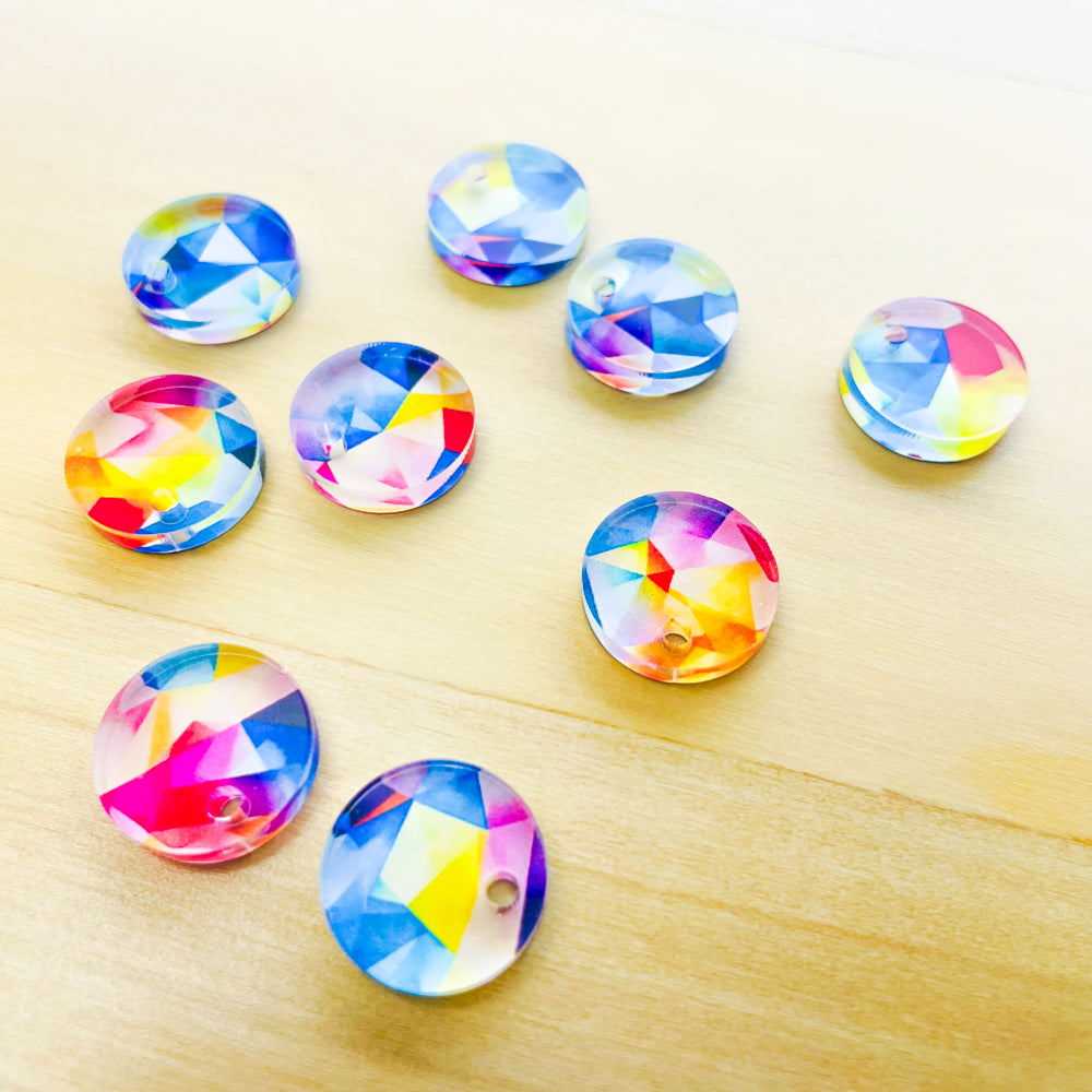 1.5cm Circle - 1 hole - Clear Acrylic - Watercolour - 23