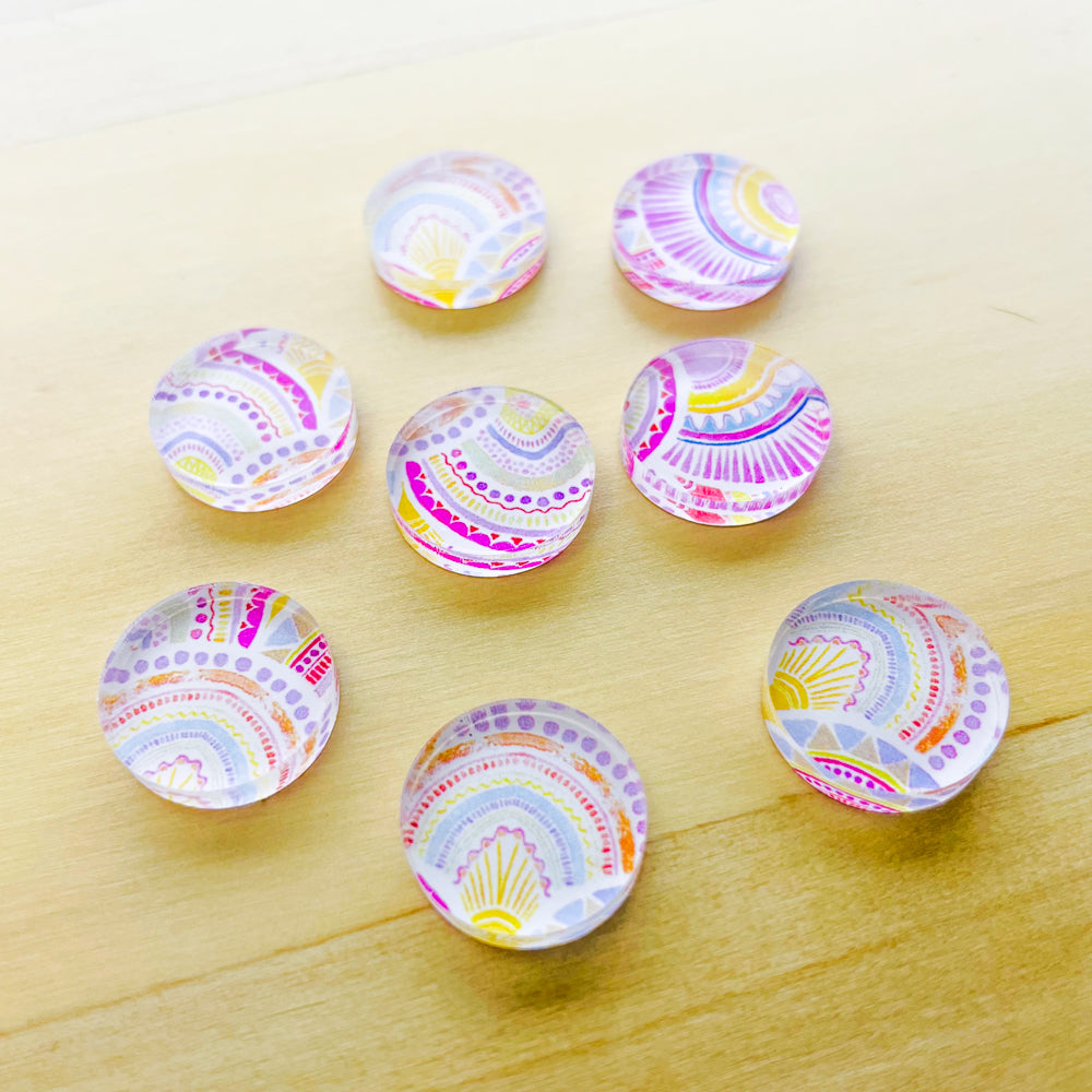 15mm - Studs - Circle - Clear Acrylic - Watercolour - 10
