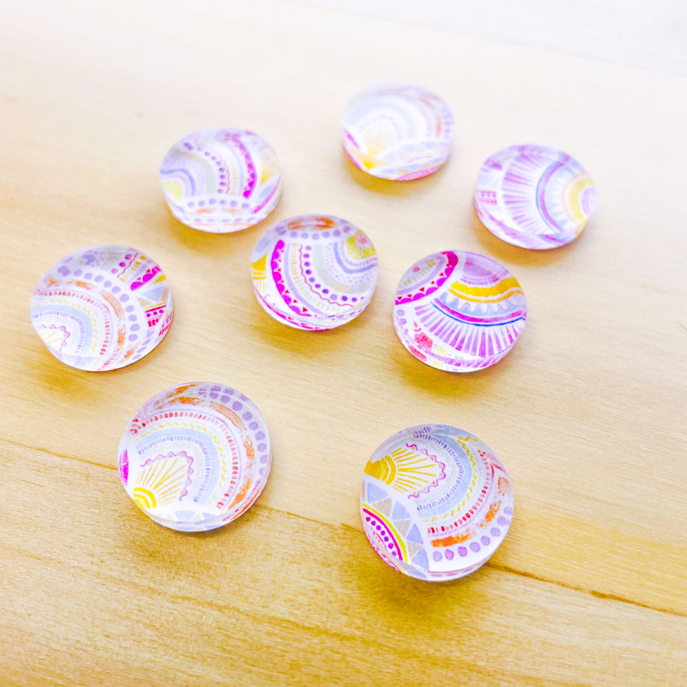 15mm - Studs - Circle - Clear Acrylic - Watercolour - 10