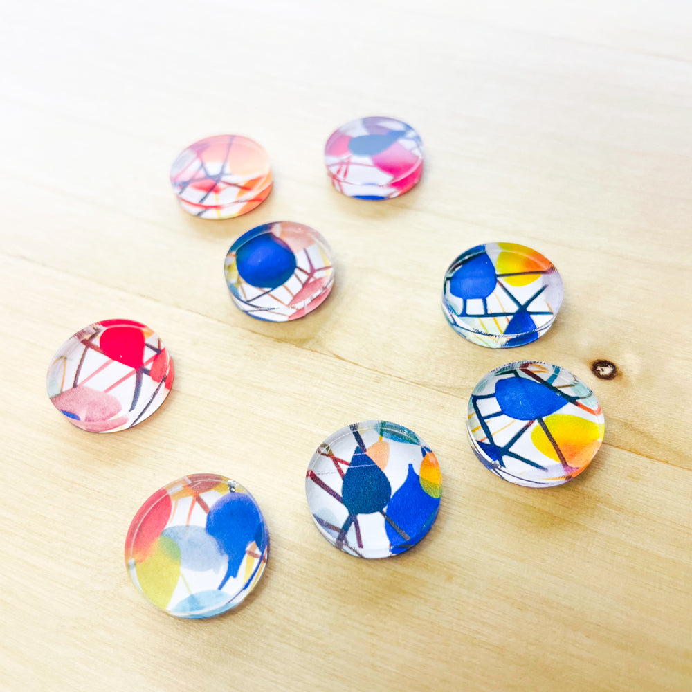 1.5cm Circle - Studs - Clear Acrylic - Watercolour - 52
