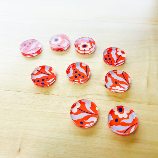 Clear Acrylic - 1.5cm Circle - Studs - Abstract Floral - 07