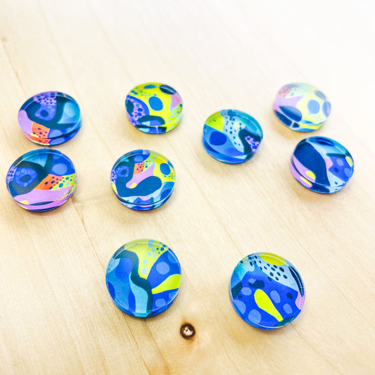 Clear Acrylic - 1.5cm Circle - Studs - Summer Nights - 22