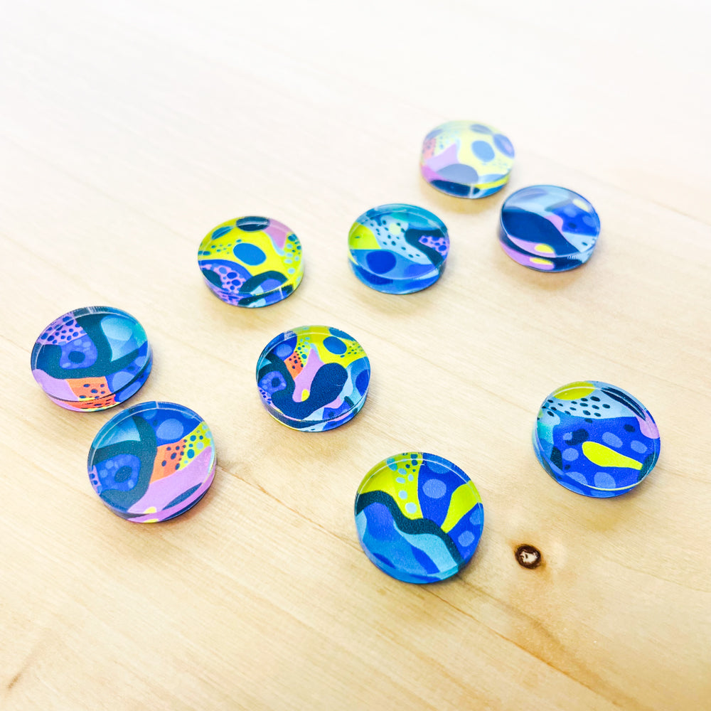 1.5cm Circle - Studs- Clear Acrylic - Summer Nights - 22