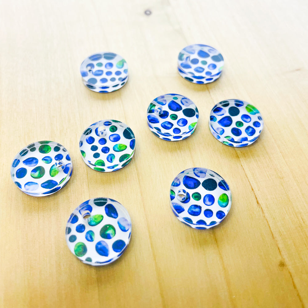 1.5cm Circle - 1 Hole - Clear Acrylic - Watercolour - 49