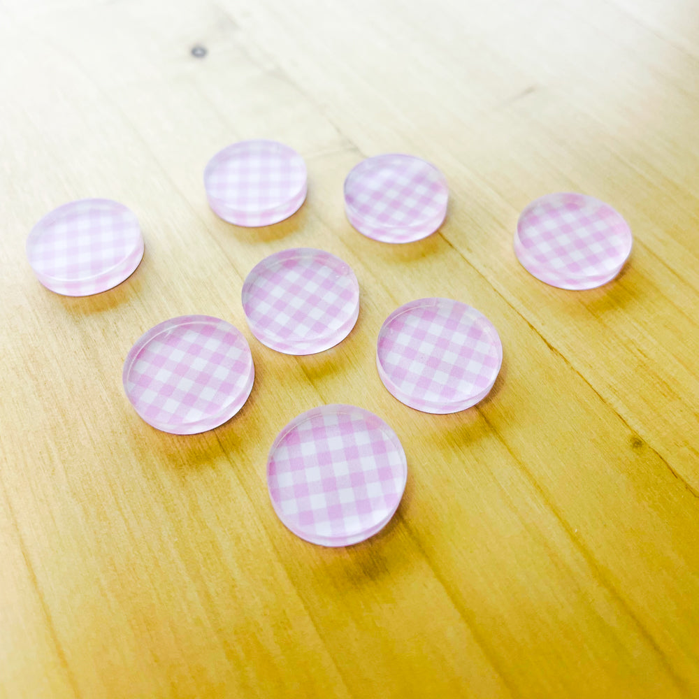 1.5cm Circle - Studs- Clear Acrylic - Basic Gingham - 20