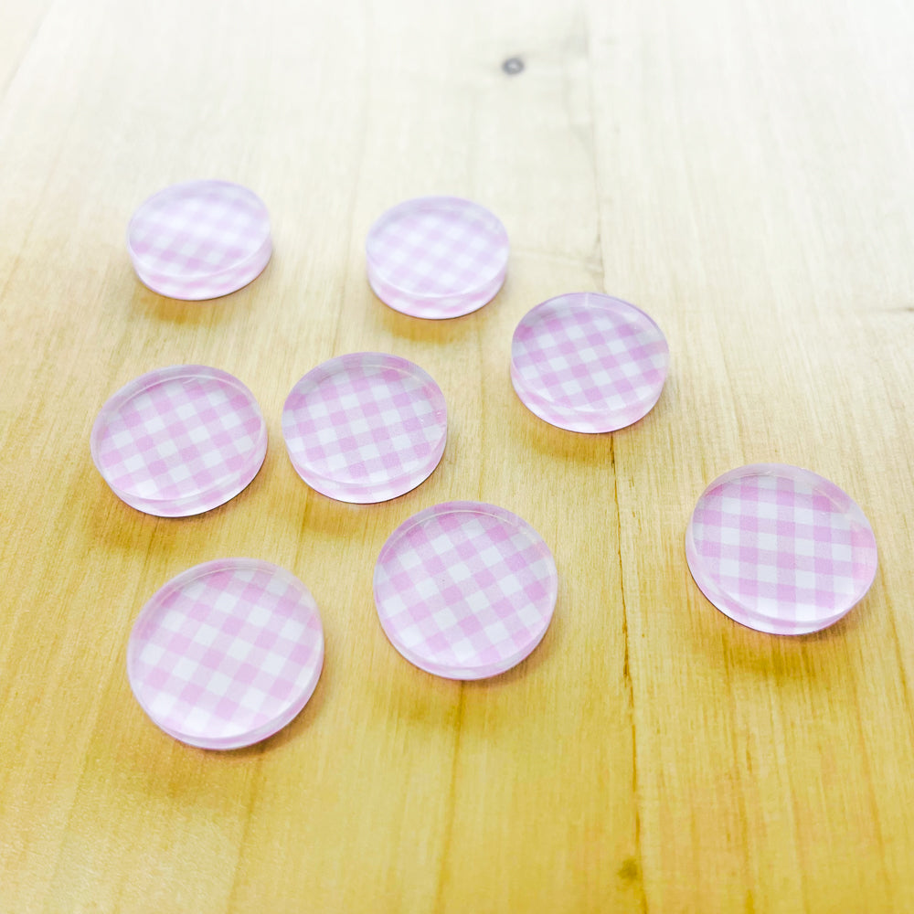 1.5cm Circle - Studs- Clear Acrylic - Basic Gingham - 20