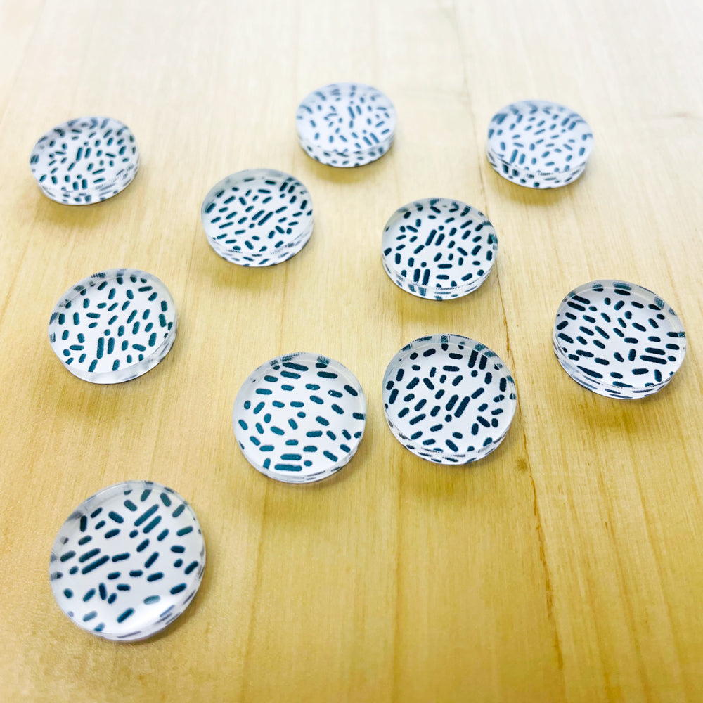 1.5cm Circle - Studs- Clear Acrylic - Black and White - 30