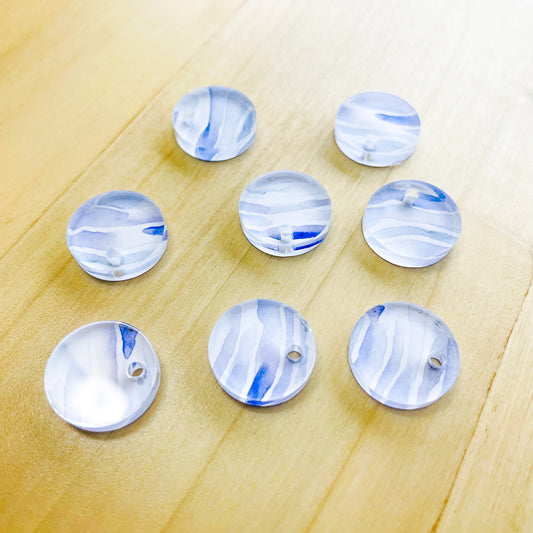1.5cm Circle - 1 Hole- Clear Acrylic - Shibori - 12