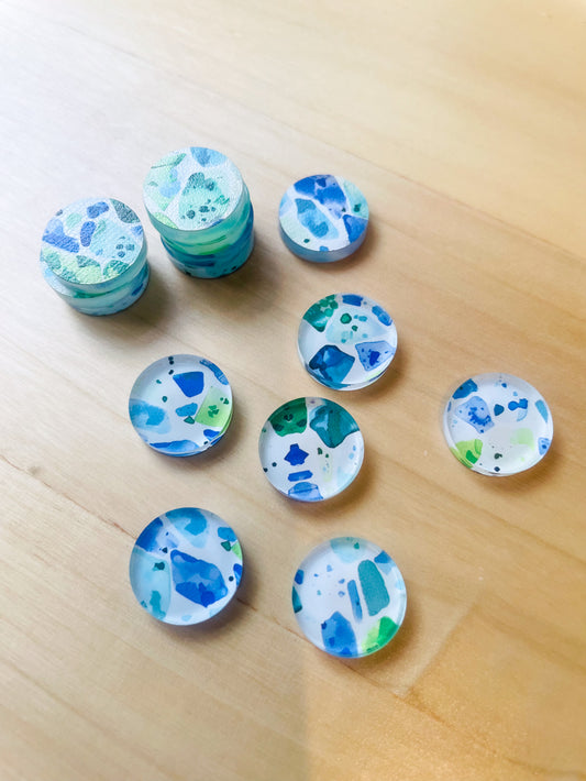 Clear Acrylic - 1.5cm Circle - Studs - Terrazzo - 49