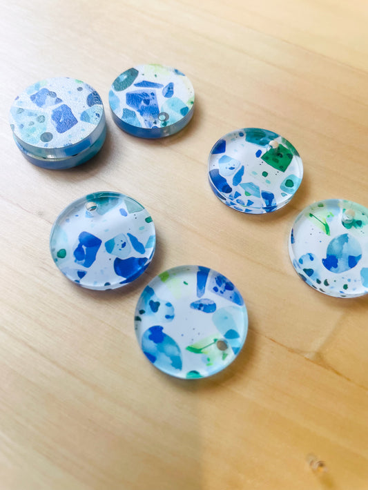 Clear Acrylic - 2cm Circle -  1 Hole - Terrazzo - 49