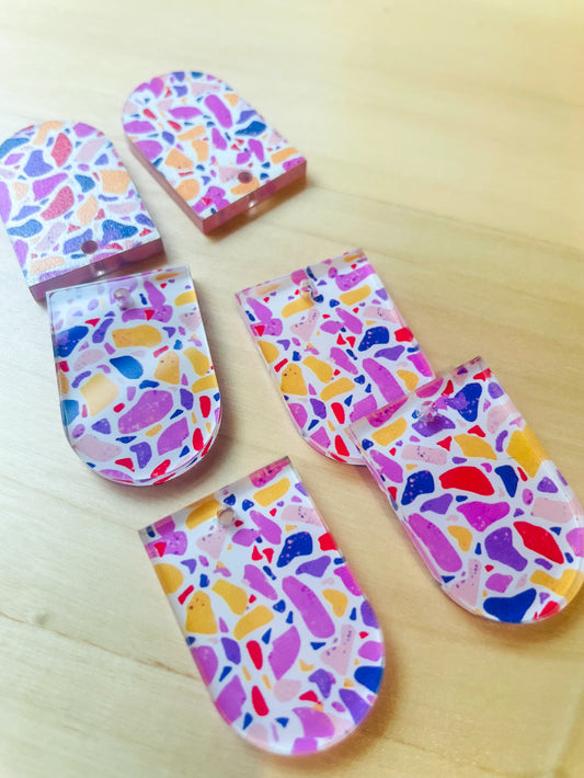 Clear Acrylic - 2x3cm - Arch - 1 Hole at Bottom -  Terrazzo - 09