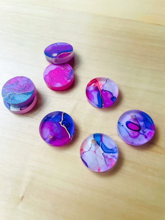 Clear Acrylic - 1.5cm Circle - 1 Hole -  Alcohol Ink - 12