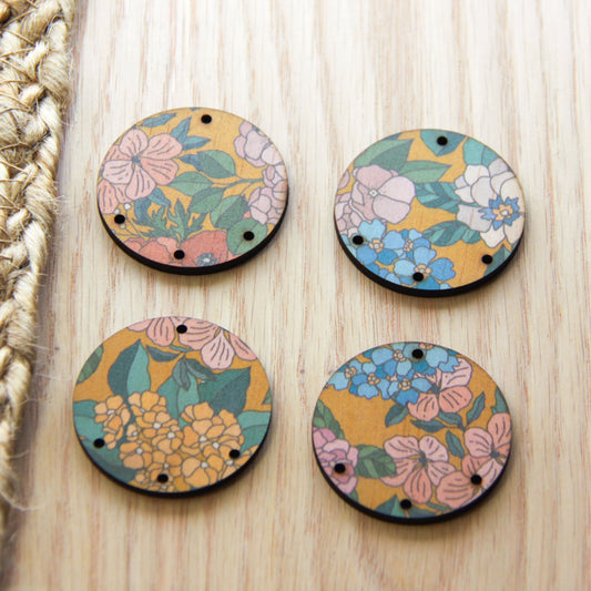 4cm Circle - 4 Hole - Natural Look Print in Australiana - 88