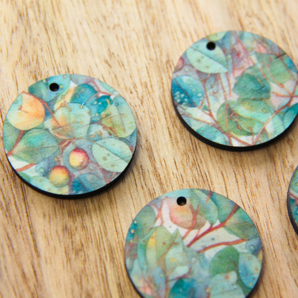 3cm Circle - 1 Hole - Natural Look Print in Australian Native - 16