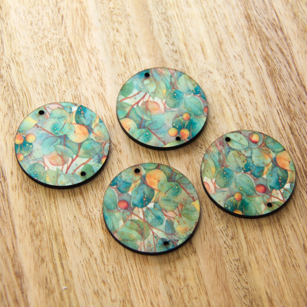 3cm Circle - 1 Hole - Natural Look Print in Australian Native - 16