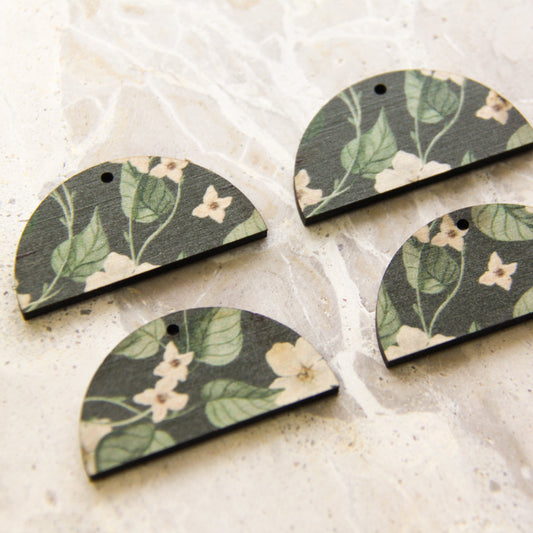 Wood - 4cm Semi Circle - 1 Hole - Transparent print - Australiana - 83