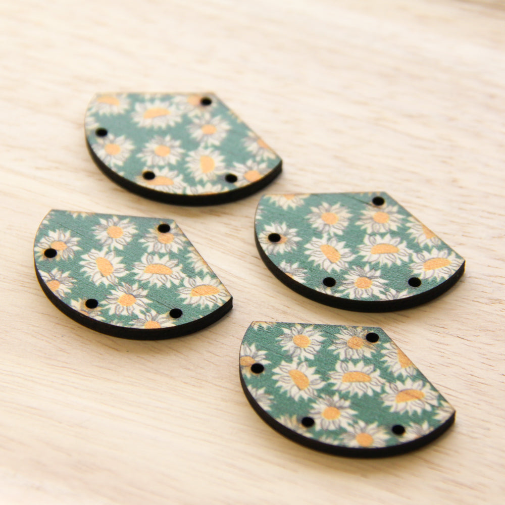 Fan Shape - 4 Hole - Natural Look Print in Sunflower - 06
