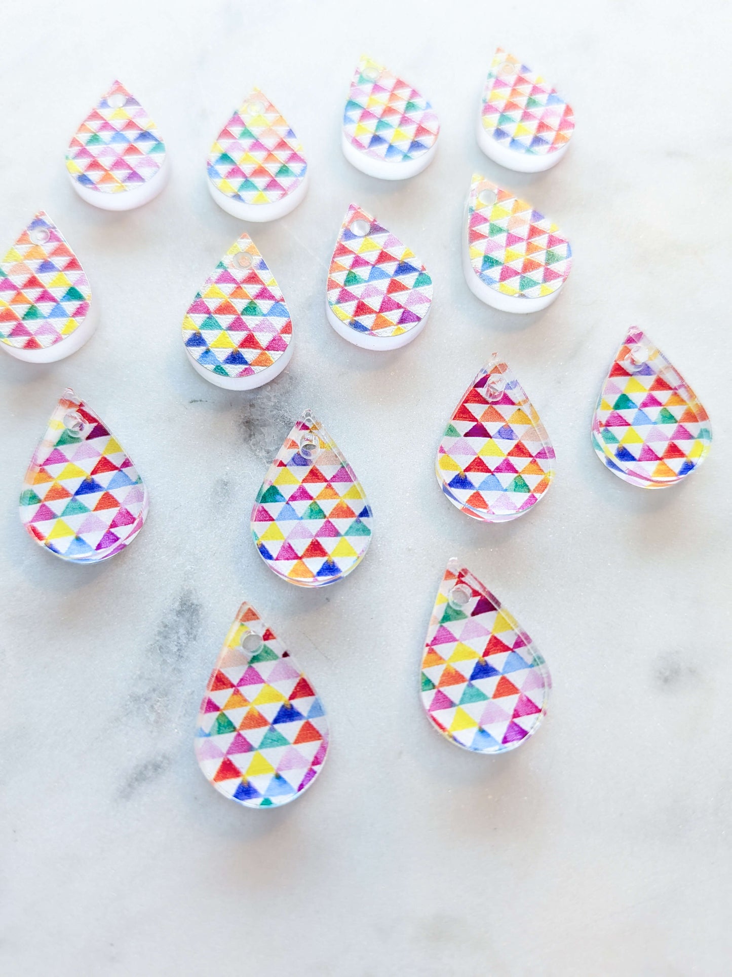Clear Acrylic - 2cm Teardrop - 1 Hole - Watercolour - 13