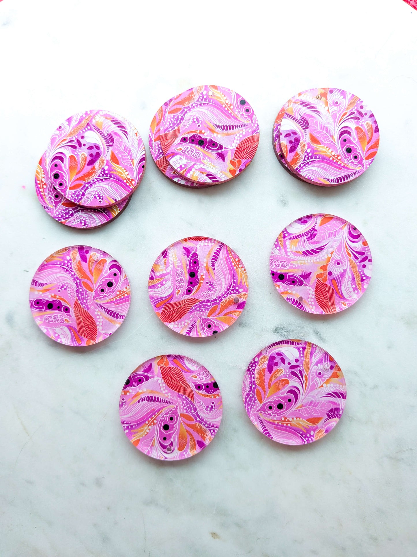 Clear Acrylic - 4cm Circle- Whimsical - 72