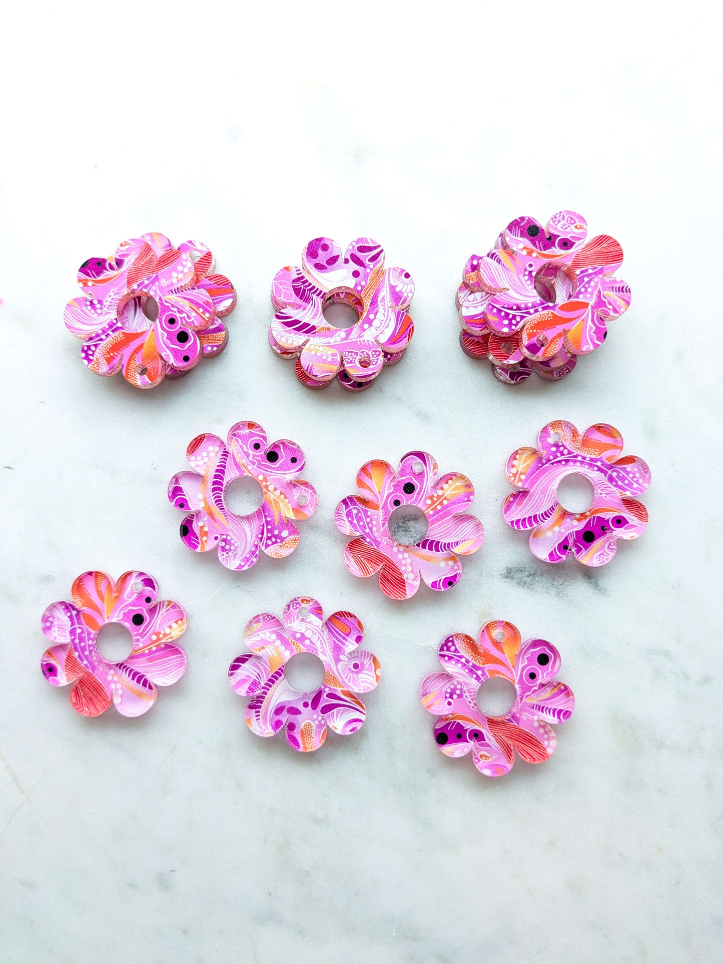 Clear Acrylic - 3cm Flower with large hole - Whimsical - 72