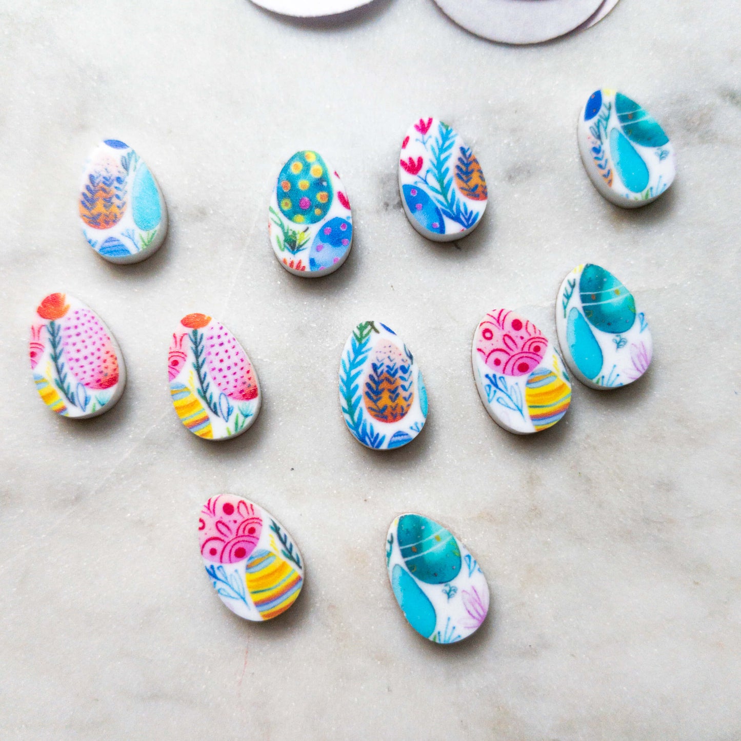 15mm - Egg - Studs - White Acrylic - Easter - 05