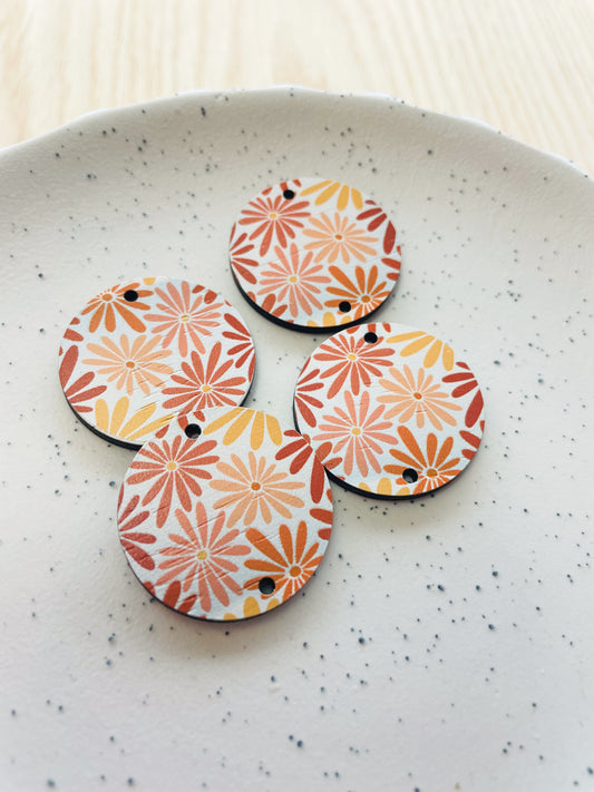 Wood - 3cm Circle - Abstract Floral - 08