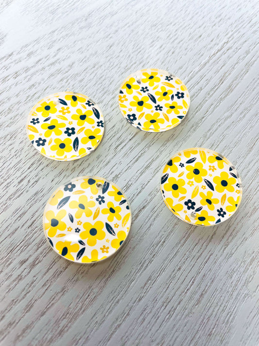 Clear Acrylic - 3cm Circle - Abstract Floral - 19
