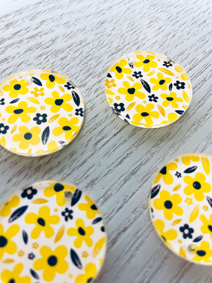 Clear Acrylic - 3cm Circle - Abstract Floral - 19