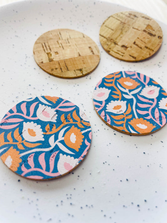 Cork - 4cm Circle - Abstract Floral - 01