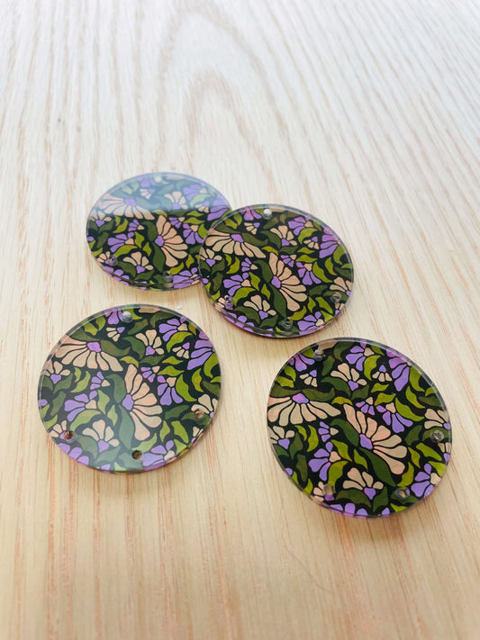 Clear Acrylic - 4cm Circle - Abstract Floral - 32