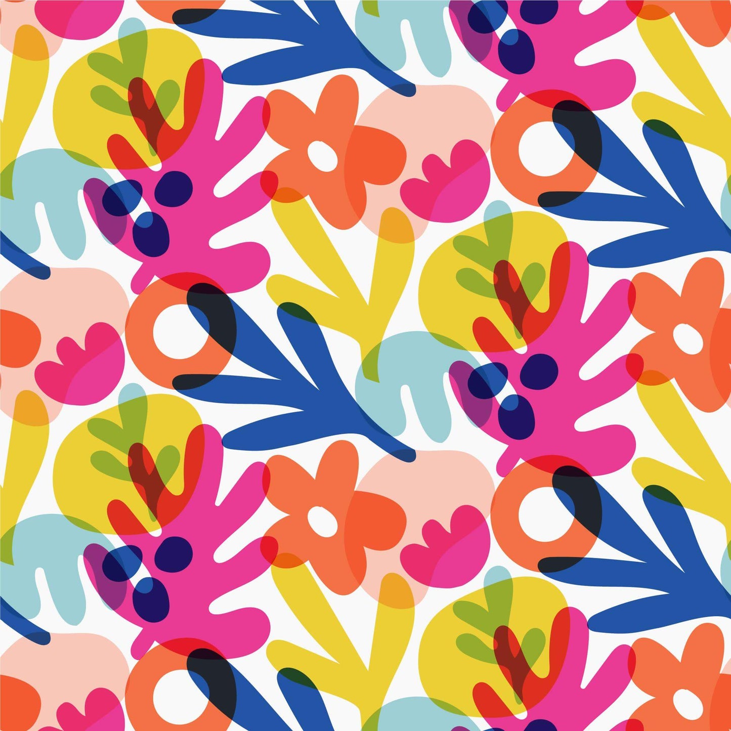 1.5cm Circle - Studs- Clear Acrylic - Abstract Floral - 67