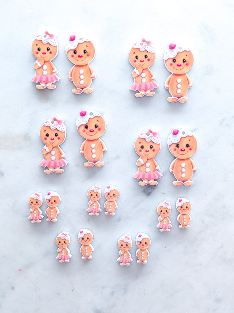 Gingerbread Couple on White Acrylic - Various Sizes - 1pair (2pcs)