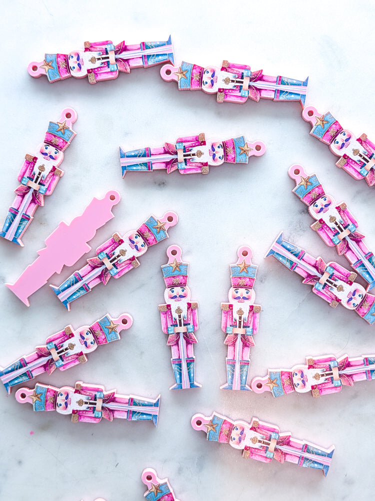Nutcracker on Baby Pink Acrylic - 1pair (2pcs)