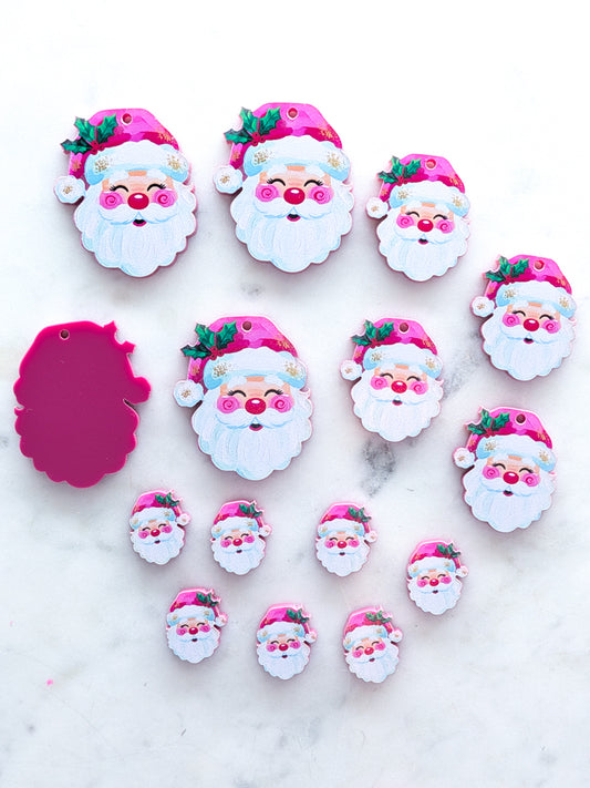 Blushing Santa on Raspberry Acrylic - Various Sizes - 1pair (2pcs)
