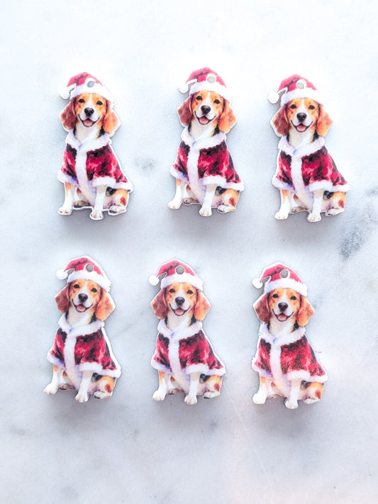 Christmas Beagle on White Acrylic - 35mm high - 1pair (2pcs)