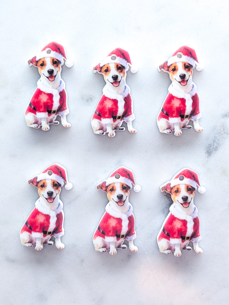 Christmas Jack Russell on White Acrylic - 35mm high - 1pair (2pcs)
