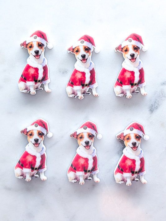 Christmas Jack Russell on White Acrylic - 35mm high - 1pair (2pcs)