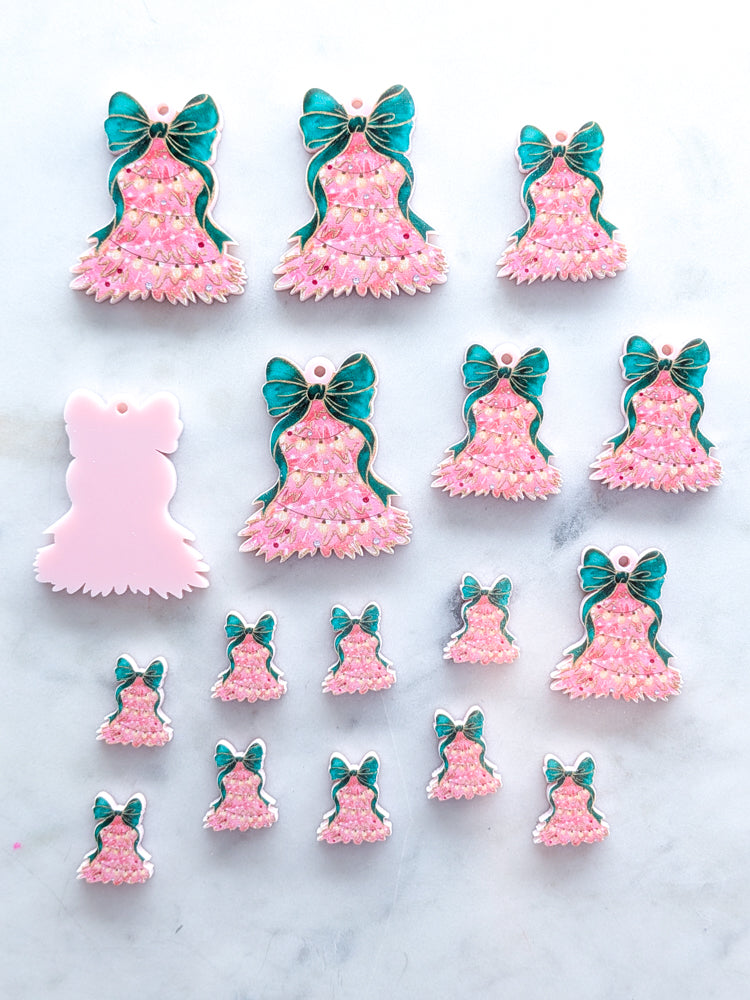 Pretty Pink Christmas Tree on Light Pink Acrylic - Various Sizes - 1pair (2pcs)