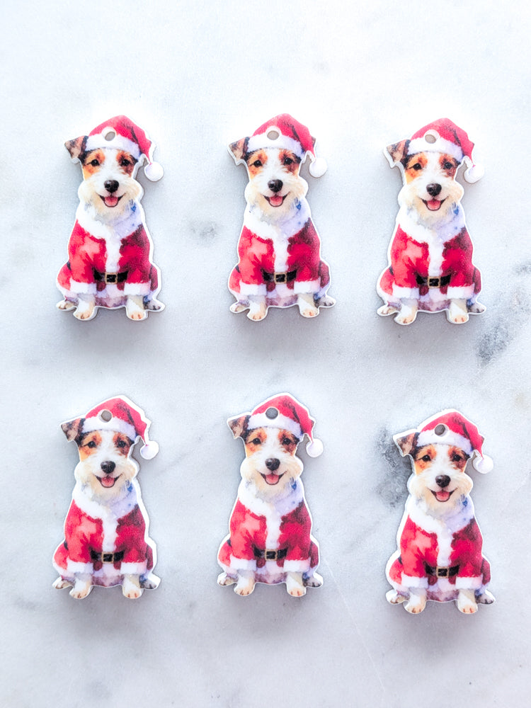 Christmas Hairy Jack Russell on White Acrylic - 35mm high - 1pair (2pcs)