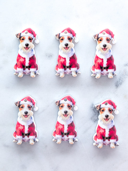 Christmas Hairy Jack Russell on White Acrylic - 35mm high - 1pair (2pcs)