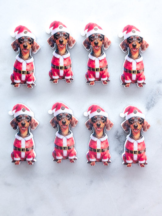 Christmas Dachshund on White Acrylic - 35mm high - 1pair (2pcs)