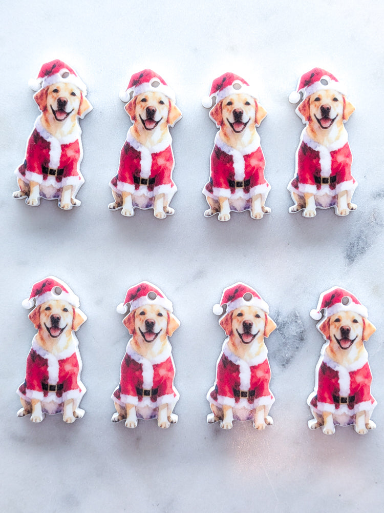 Christmas Golden Labrador on White Acrylic - 35mm high - 1pair (2pcs)