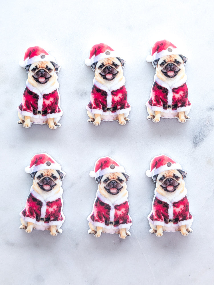 Christmas Pug on White Acrylic - 35mm high - 1pair (2pcs)