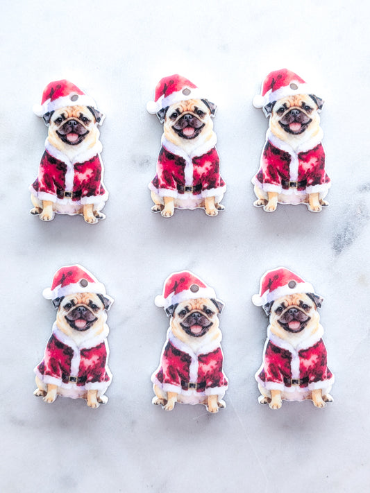 Christmas Pug on White Acrylic - 35mm high - 1pair (2pcs)