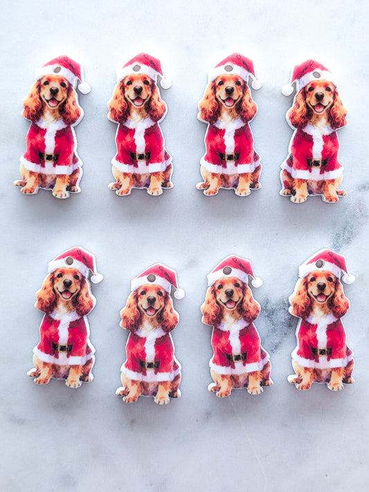 Christmas Cocker Spaniel on White Acrylic - 35mm high - 1pair (2pcs)