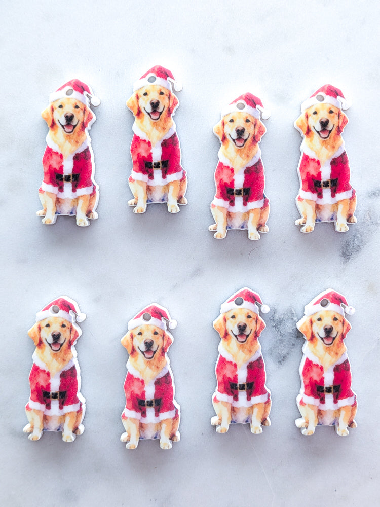 Christmas Golden Retriever on White Acrylic - 35mm high - 1pair (2pcs)